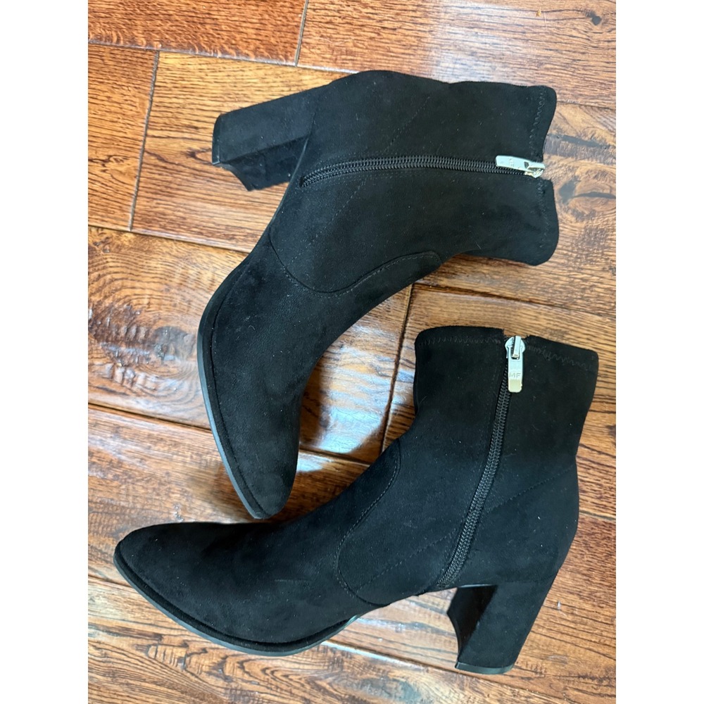 Marc Fisher Black Faux Suede Pointed Toe Block Heel Ankle Boots Womens 7.5M